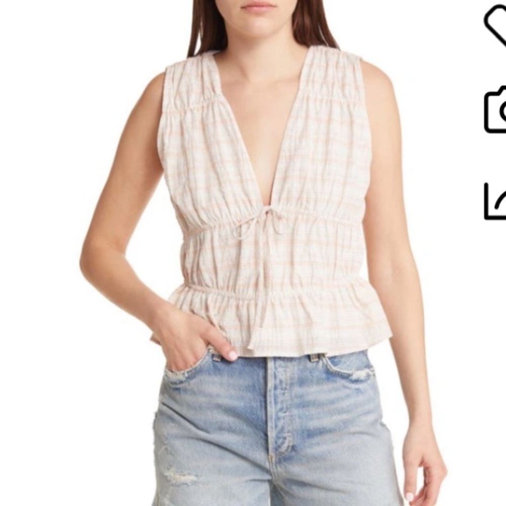 Nwt TREASURE & BOND Stripe Shirred Sleeveless Top Sz L #K2